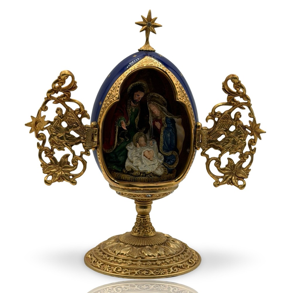 Vintage 1991 Fabergé A King Is Born Cobalt Nativity Collector Egg Franklin Mint